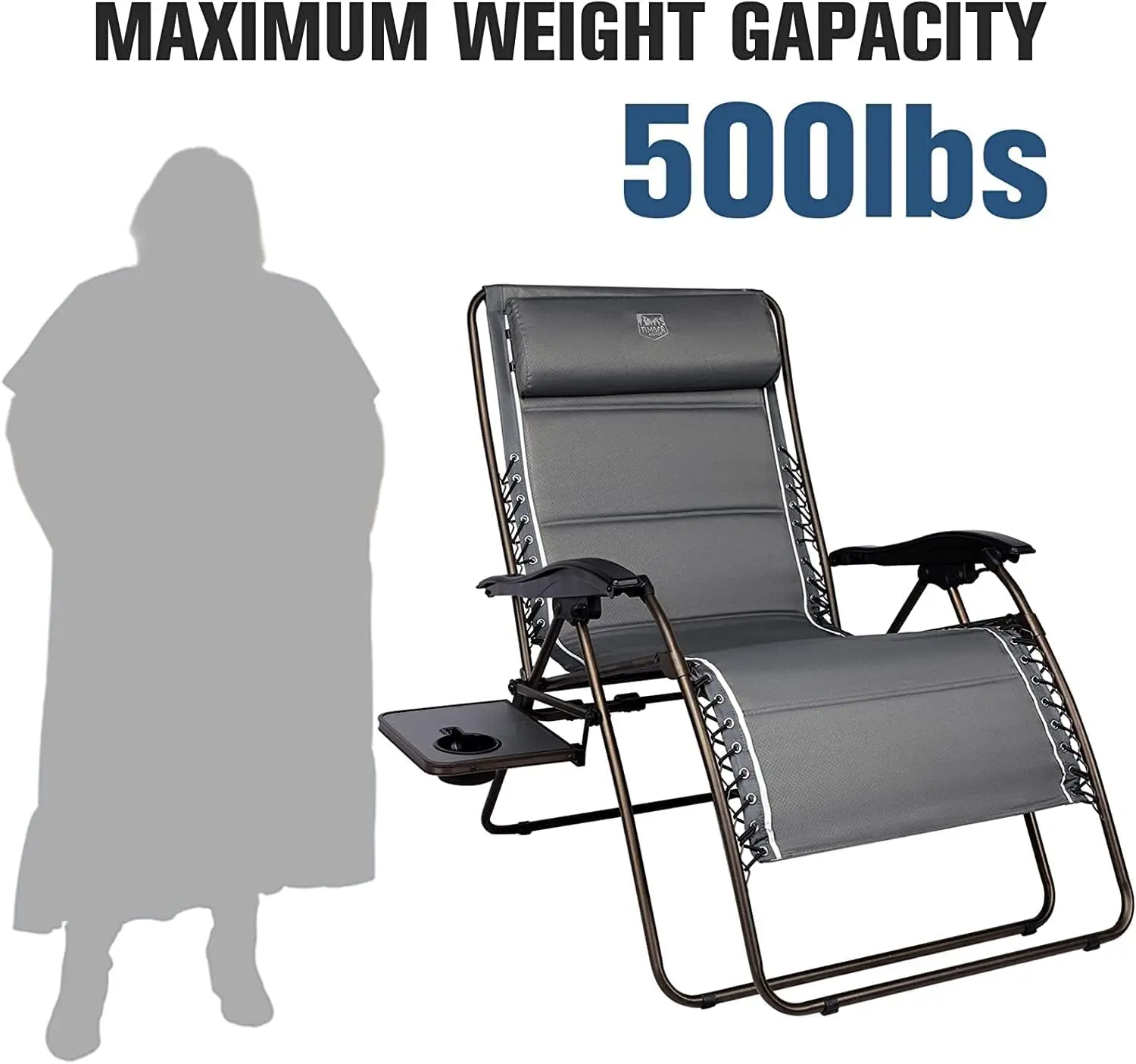 Timber Ridge Oversized Zero Gravity Chair, 33In Wide Xxl Zero Gravity Reclining Chair With Side Table, Full Padded Lounge Chair