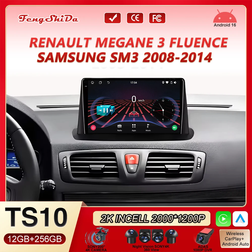 Android 16 For Renault Megane 3 2008 - 2014 2K QLED Android Car Radio Multimedia Video Player GPS AI Voice CarPlay 4G Stereo