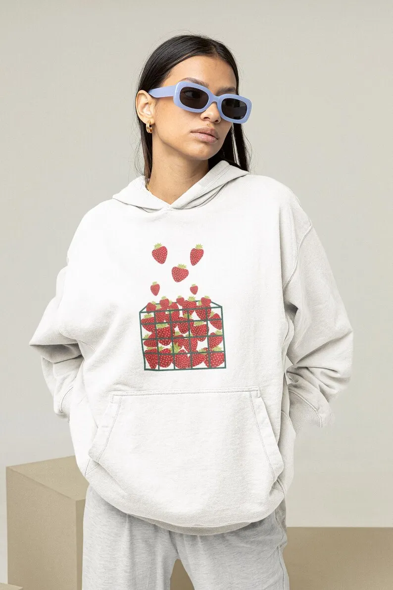 Unisex, koszulka Strawberry Basket - bluza spożywcza, koszulka truskawkowa, prezent dla niej, koszulki z żywnością, koszulka kawaii, truskawka k