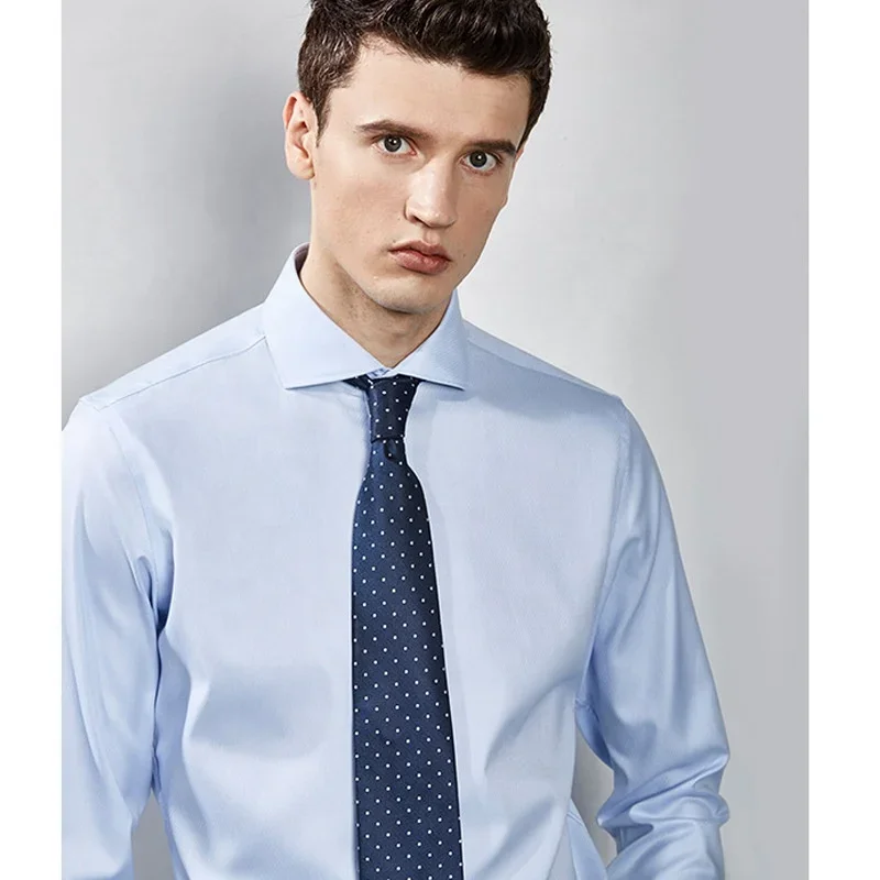 Twill shirt men's long sleeve cotton business formal wear slim cotton non-ironing blue Windsor collar shirt