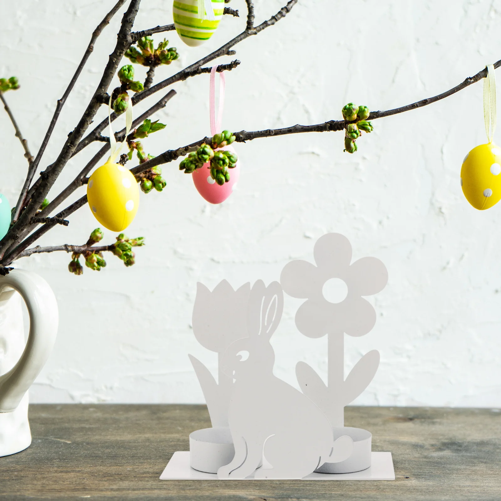 

Easter Bunny Holder Tinplate Rabbit Candlestick Decorative Stand Table Centerpiece Home Decor Desktop Ornament