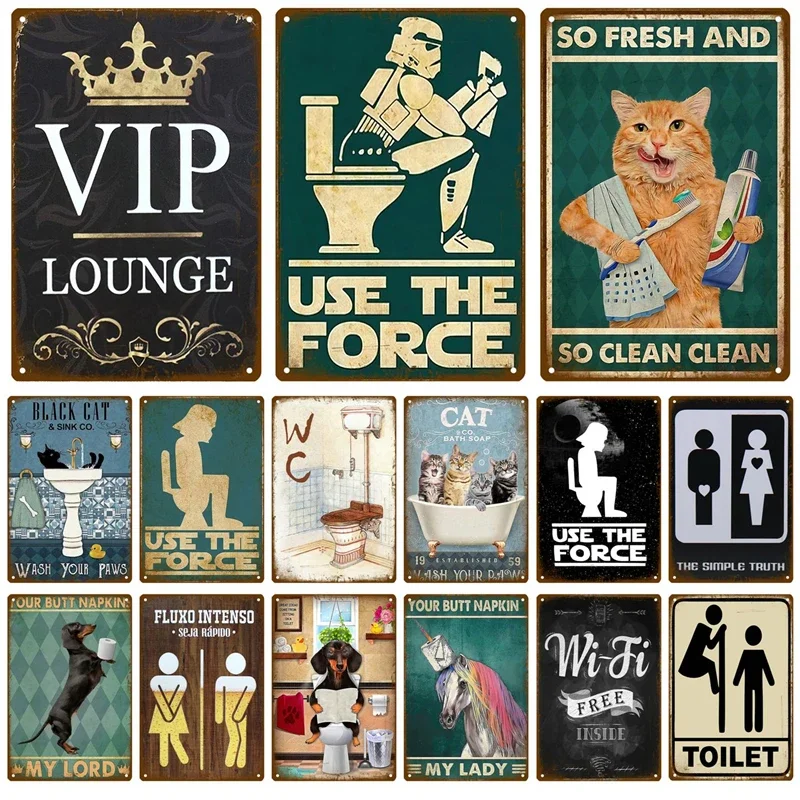 Vintage Metal Sign Home Funny Decor Toilet Tin Sign WC Lavatory Toilettes Wall Art Bathroom Restroom Toilet Wall Decoration P