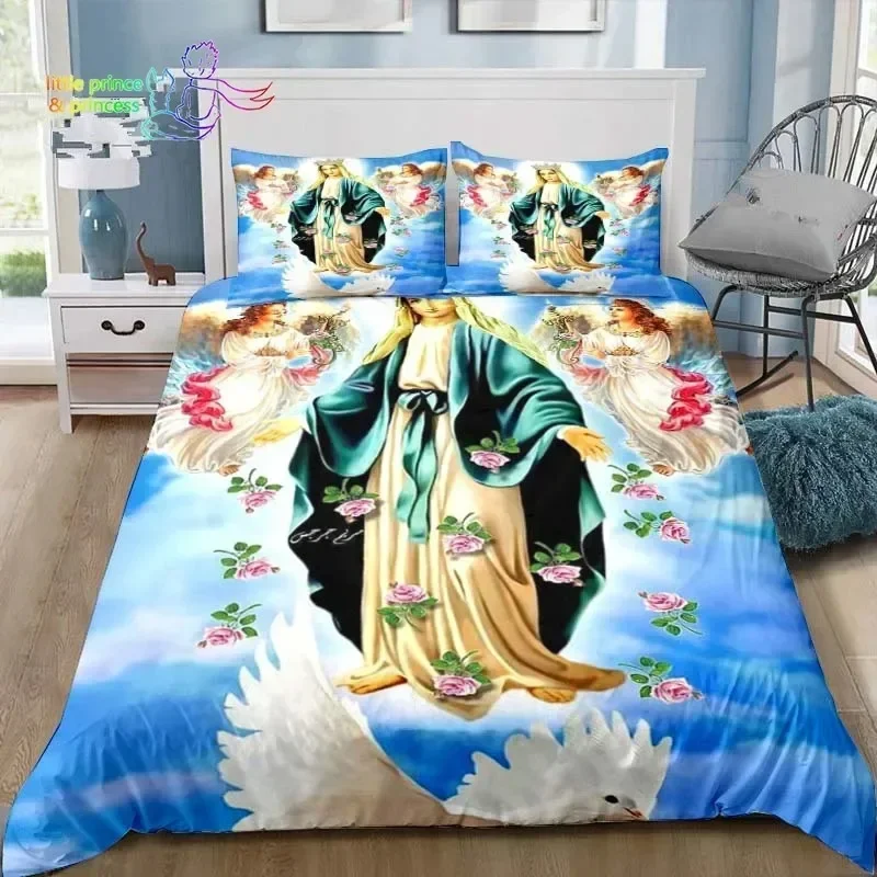 Virgin Mary Godress Blessing Bedding Set Single Twin Full Queen King Size Bed Set Adult Kid Bedroom Print Bedding Gift