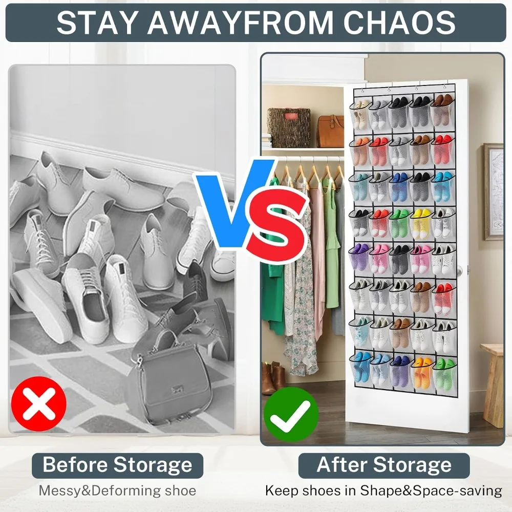 40-Pocket Over Door Shoe Organizer, Hanging Shoe Rack for Closet Door, Non-Woven Fabric, Holds 20 Pairs, White view 4