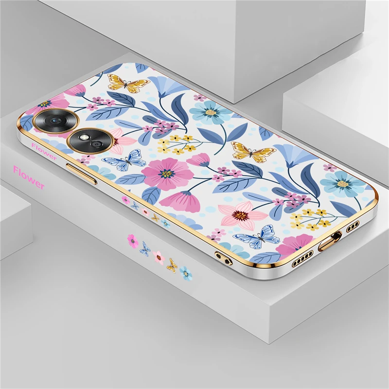 

Flower Patterns Plating Phone Case For OPPO A17 A15 A16 A31 A53 A54 A55 A57 A76 A92S A93 A94 A74 Soft Silicone Cover Funda