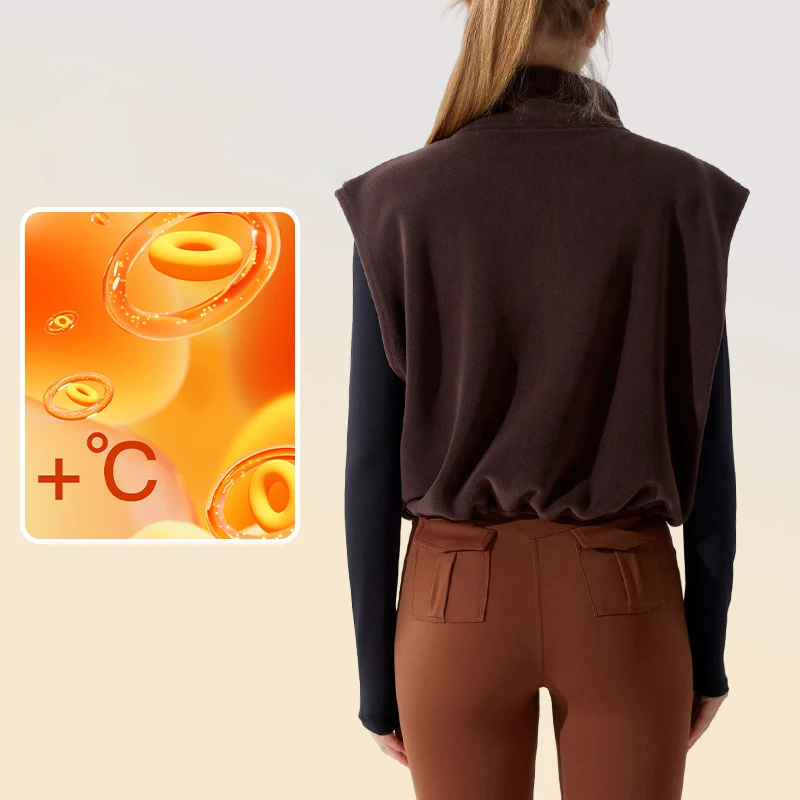 

Women Winter Warm Windproof Vest Gym Yoga Fitness Stand Collar Drawstring Zipper Fleece Tank Top Sports Fitness Running Coat