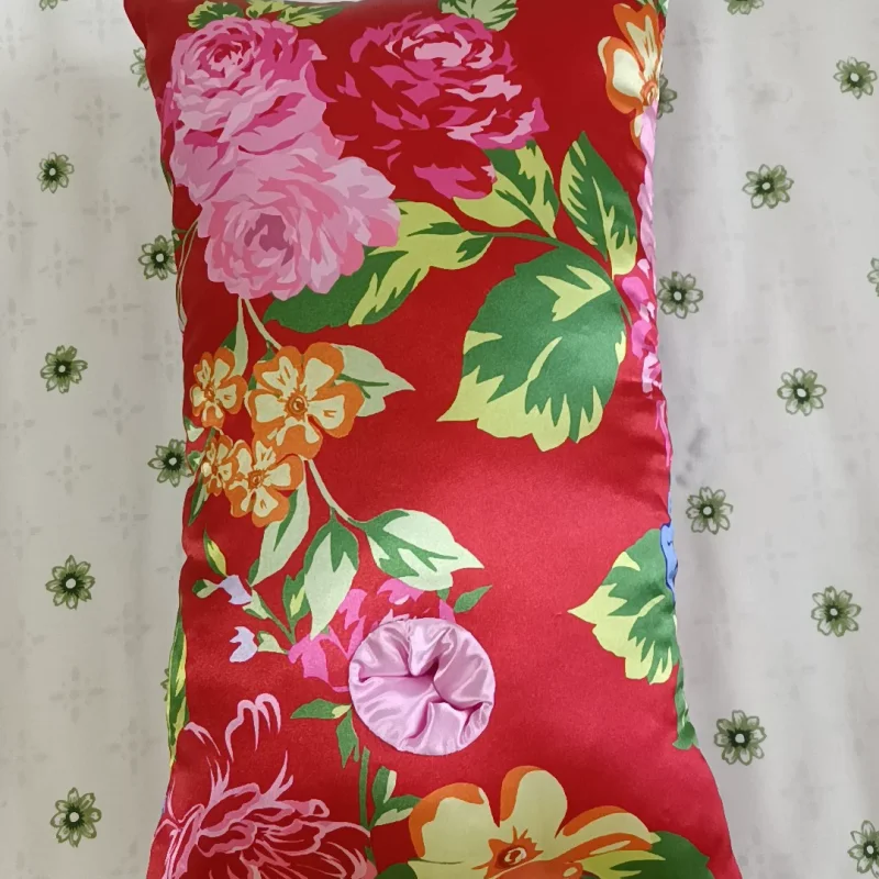 Ultra-Soft Satin Silk Floral Soft Smooth Pocket Filled Cotton Fluffy Man Leg Clamp Hug Pillow Decor Prop Handcrafted Creative