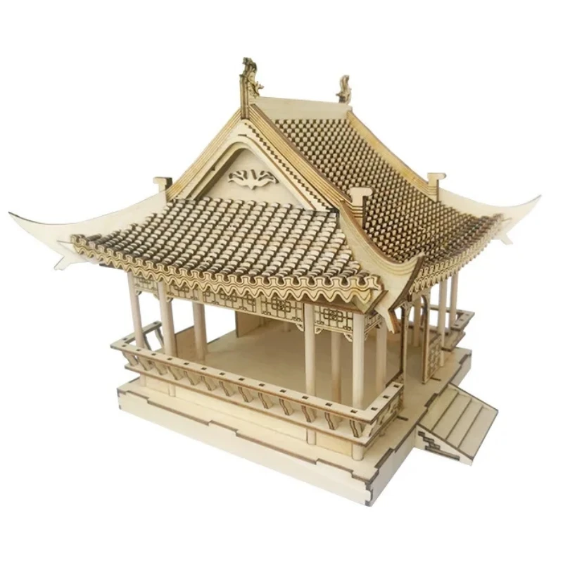 3D Puzzles Wooden Zuiweng Pavilion Simulated Ancient Architecture Model DIY Assembly Toy Jigsaw Model Building Kits