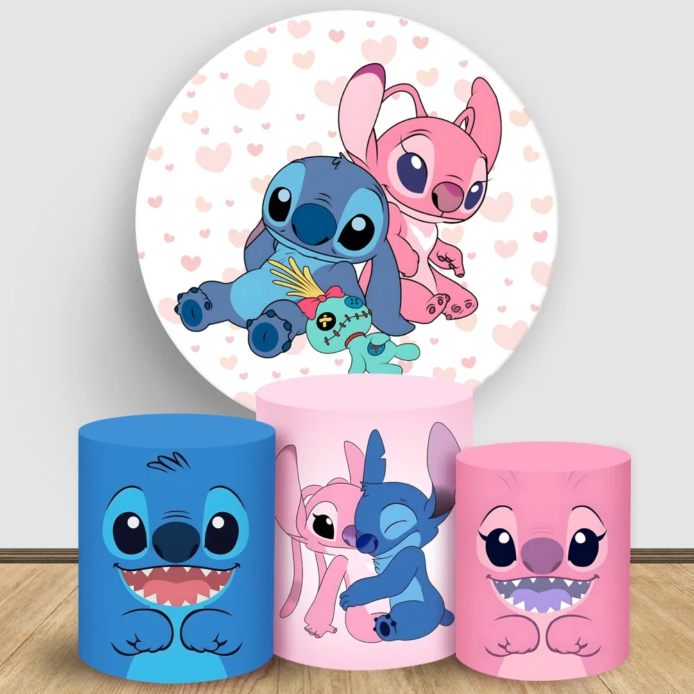 Lilo & Stitch Round Backdrop Disney Cake Table Cylinder Cover Babyshower Kids Birthday Party Decor Custom Photography Background