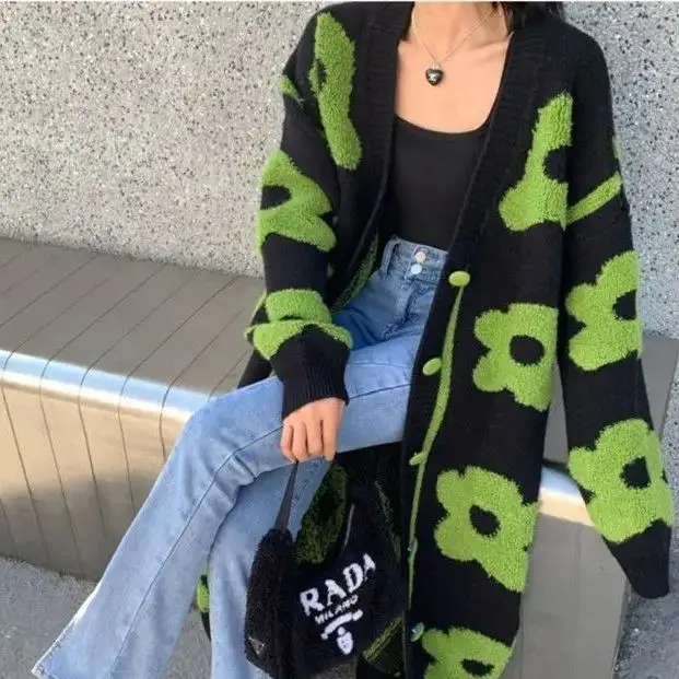 Sweater Coat Long Loose Knit Cardigan In Lazy Wind Thick Loose Patchwork With Buttons Long Sweater Coat Long Sleeve Overcoat New