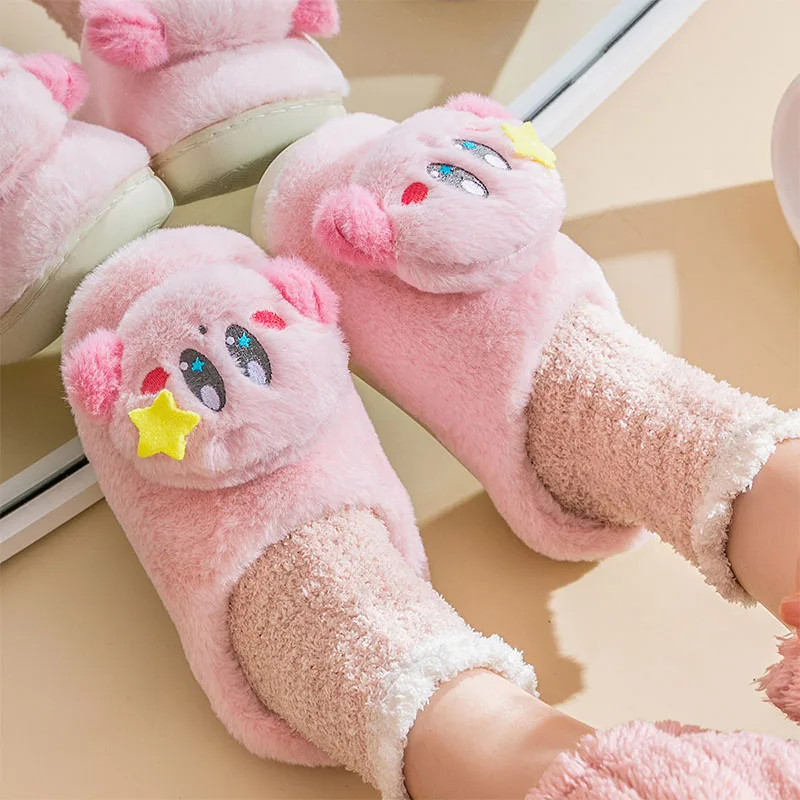 New Kawaii Cute Kirbys Slippers Cotton Slippers Home Shoes Plush Non-Slip Warm Cartoon Anime Gifts For Girlfriends and Children