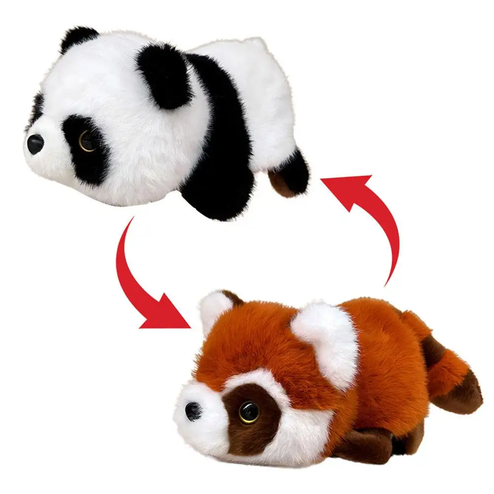 2 In 1 Cute Panda Turned Little Raccoon Plush Toys Lying Fluffy Lifelike Animals Gifts Soft Doll Kids Stuffed Pillow Animal B7X6