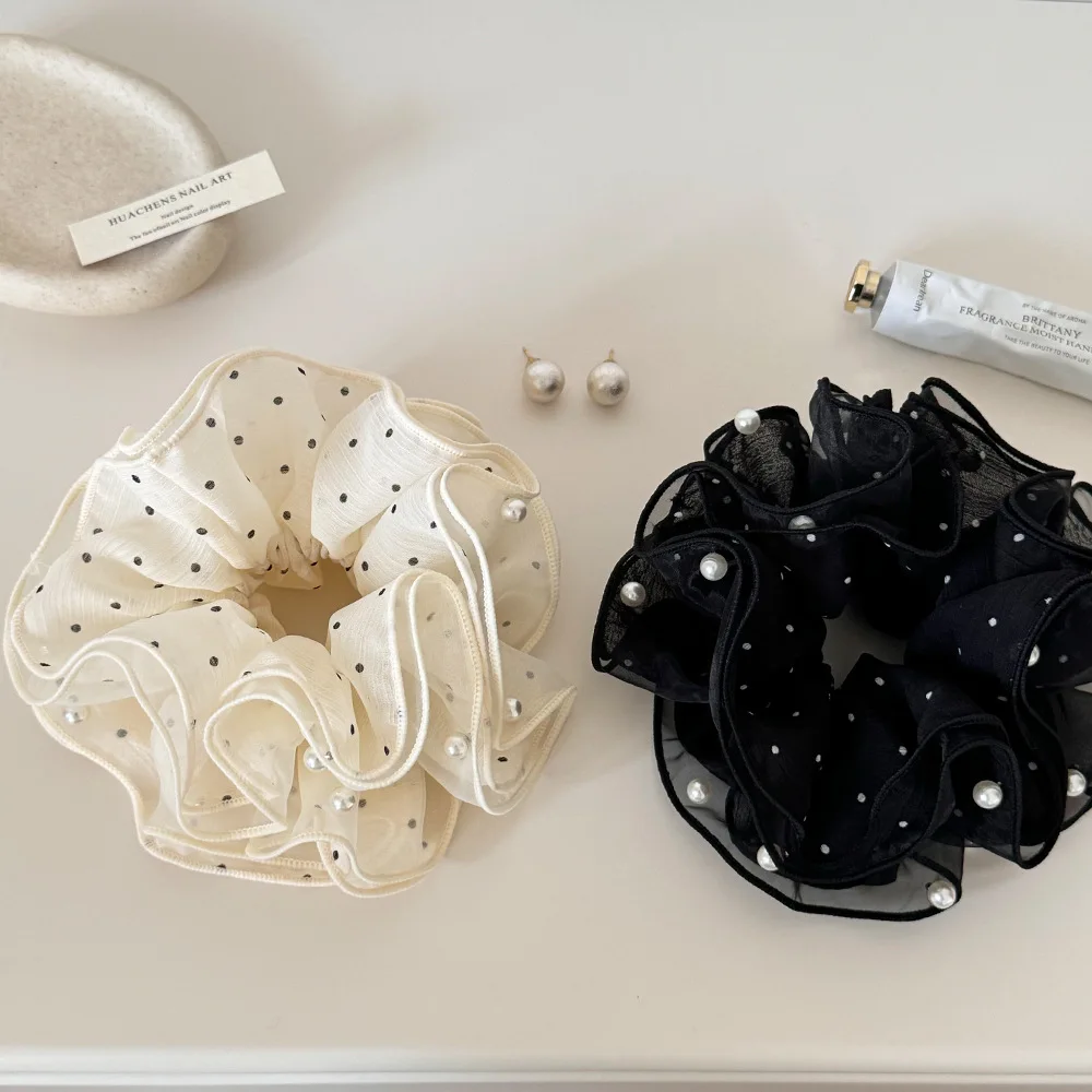 Korean Dot Large Hair Band Sweet Ponytail Lace Elastic for Women Girl New in Gift Kpop Leading Fashion Popular Vintage Scrunchie