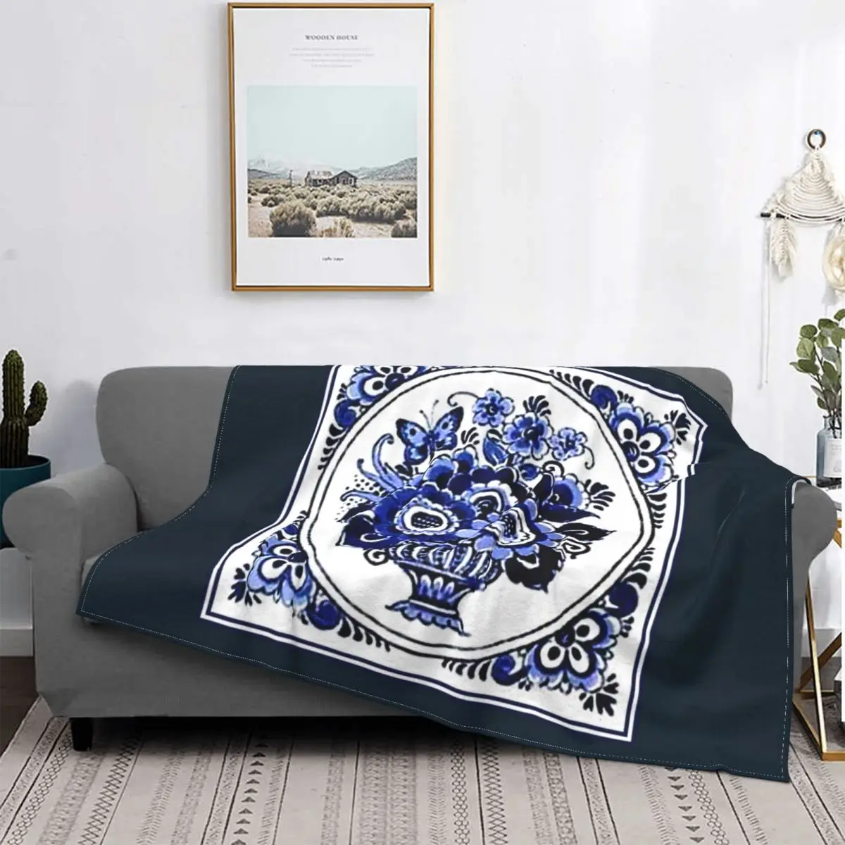 Dutch Blue Delft Vintage Flowerpot And Butterfly Print Blankets Warm Flannel Throw Blanket for Bedding Couch Bedspread