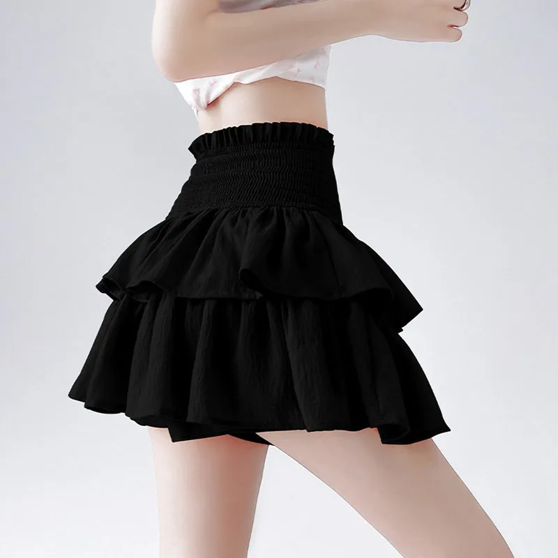 Saia linha A plissada para mulheres, monocromática, minissaia fina, elástico na cintura, babados, streetwear doce, senhoras, verão, 2022