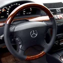 For Mercedes Benz S-Class W220 W221 S280 S320 S350 S500 S600 DIY Car Steering Wheel Cover Braid Red Stitch Leather Car Interior