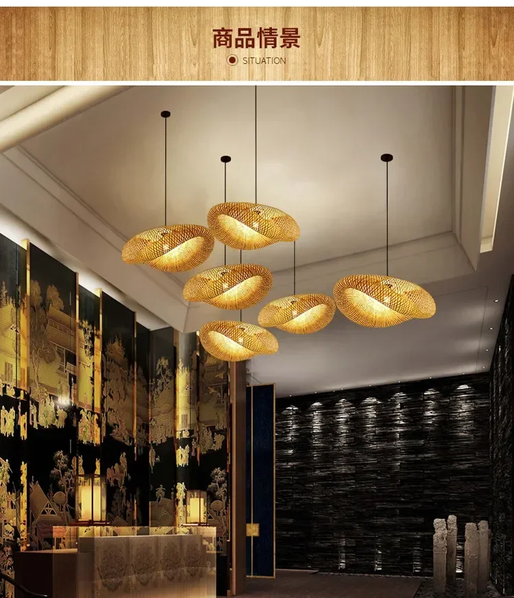 HandMade Bamboo Weaving LED Pendant Lamp Home Decor Hanging Chandelier Lighting Living Room Kitchen Vintage Rattan Woven Light