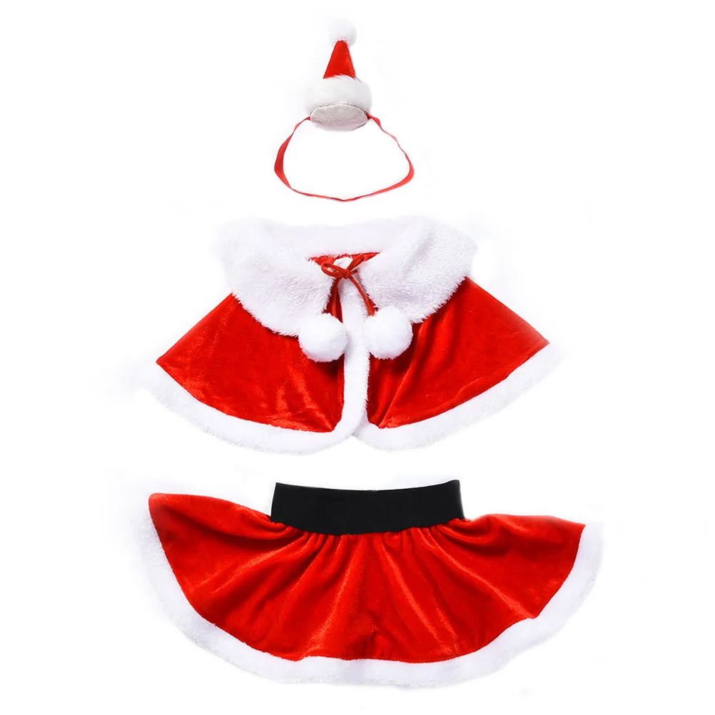 

Girls Christmas Costume Red Polyester Short Skirt Outfit Set Festive Party Cosplay Dress High Quality