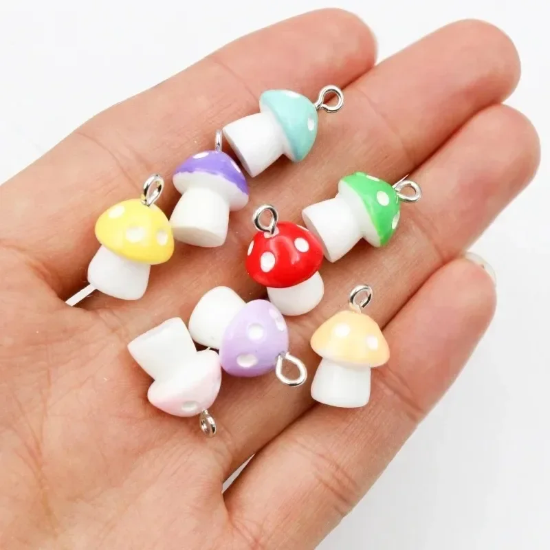 10Pcs 3D Colorful Mushroom Resin Charms Cute Vegetable Pendants DIY Craft Supplies For Earring Bracelet Keychain Jewelry Making