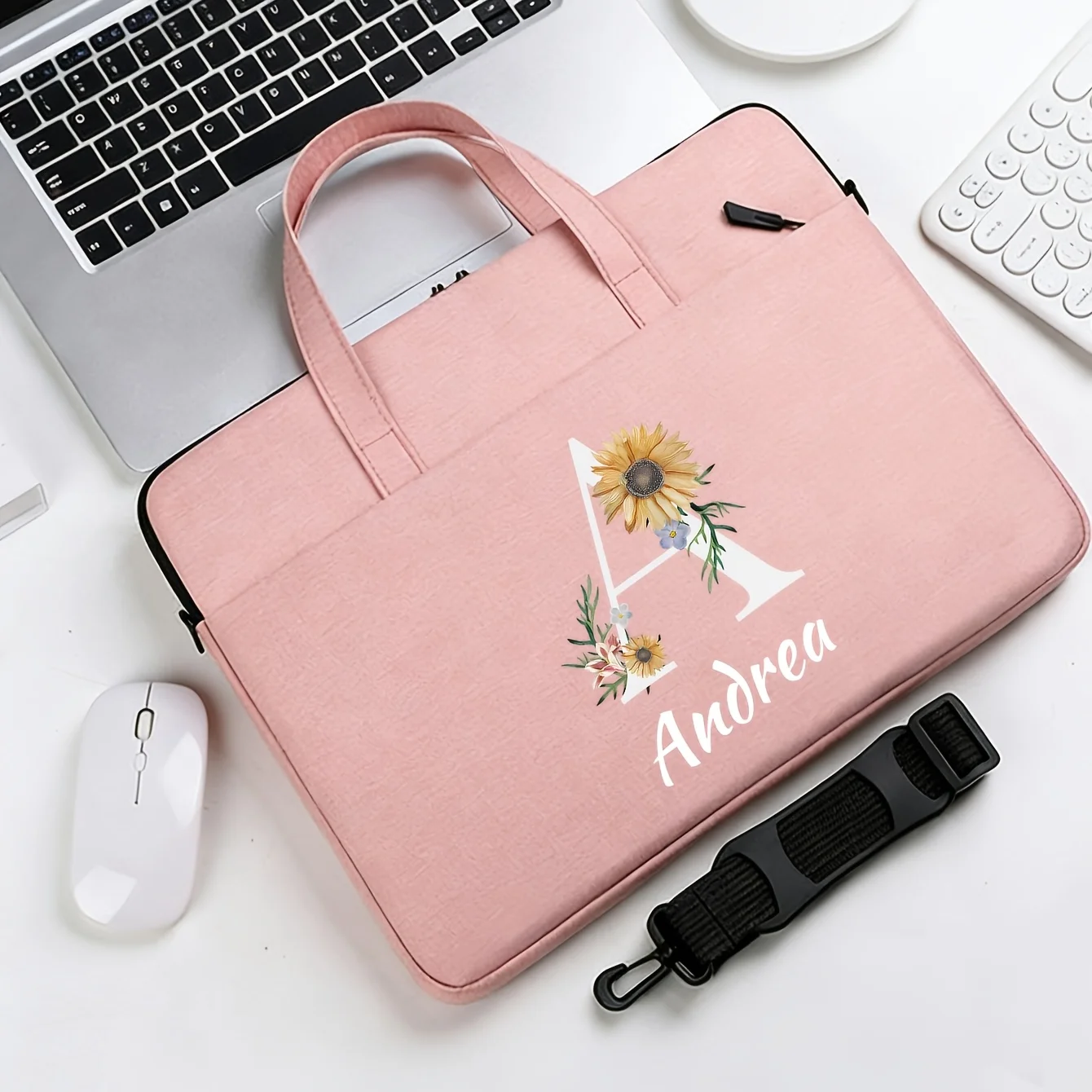 Personalized Laptop Bag, Shoulder Bag & Handbag. Features A 26-Letter Print. Suitable for 14-Inch Laptops
