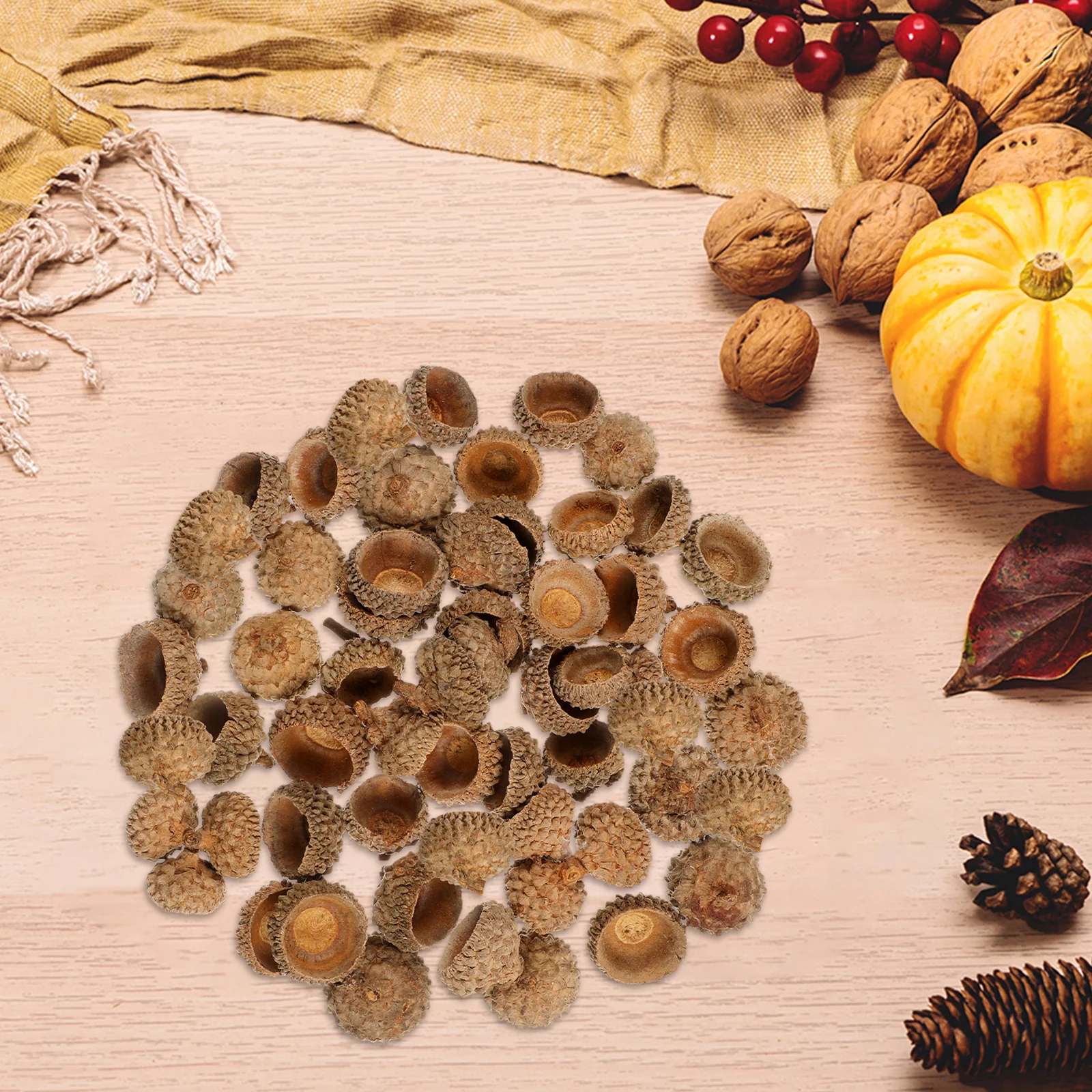 

150pcs Natural Caps 1-2.5Cm Mini Rustic Acorn Tops For Diy Autumn Crafts Fall Home Decor Table Scatter Thanksgiving Centerpiece