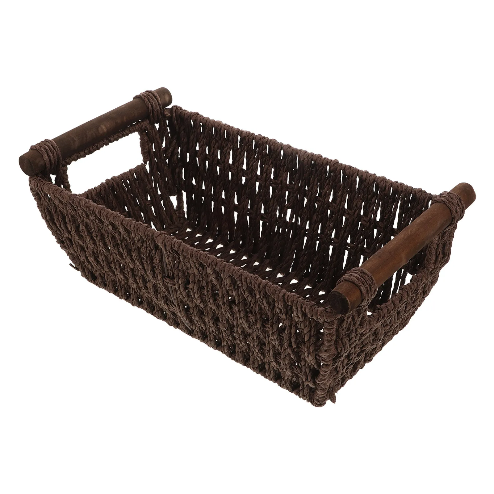 

Paper Rope Storage Basket Handwoven Organizer For Home Desktop Fruit Bread With Wood Handle Sundry Holder Baskets