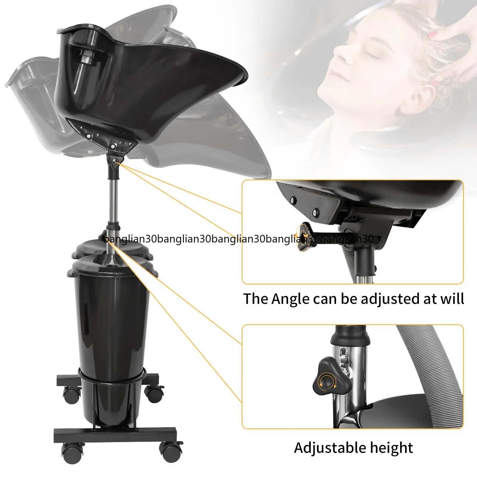 Cross-border Hair Salon Vertical Double Bucket Large Capacity  Convenient Shampoo Mobile Electric Basin