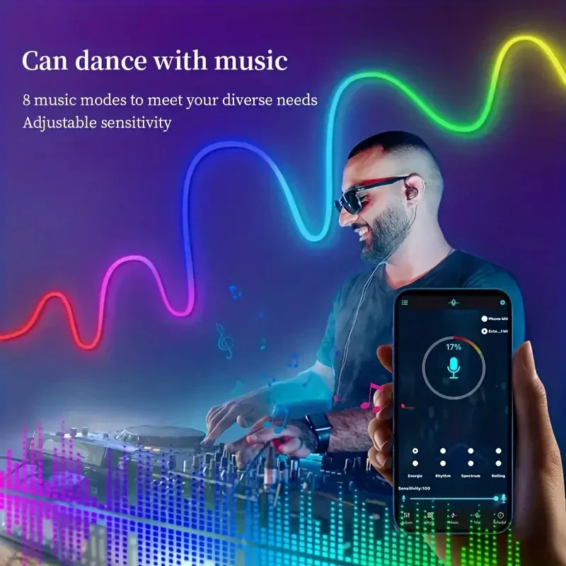 1-5M RGB Neon LED Strip Lights Smart USB-Powered Light Rope with App & Key Control Music Sync for Home Bedroom Party Decor