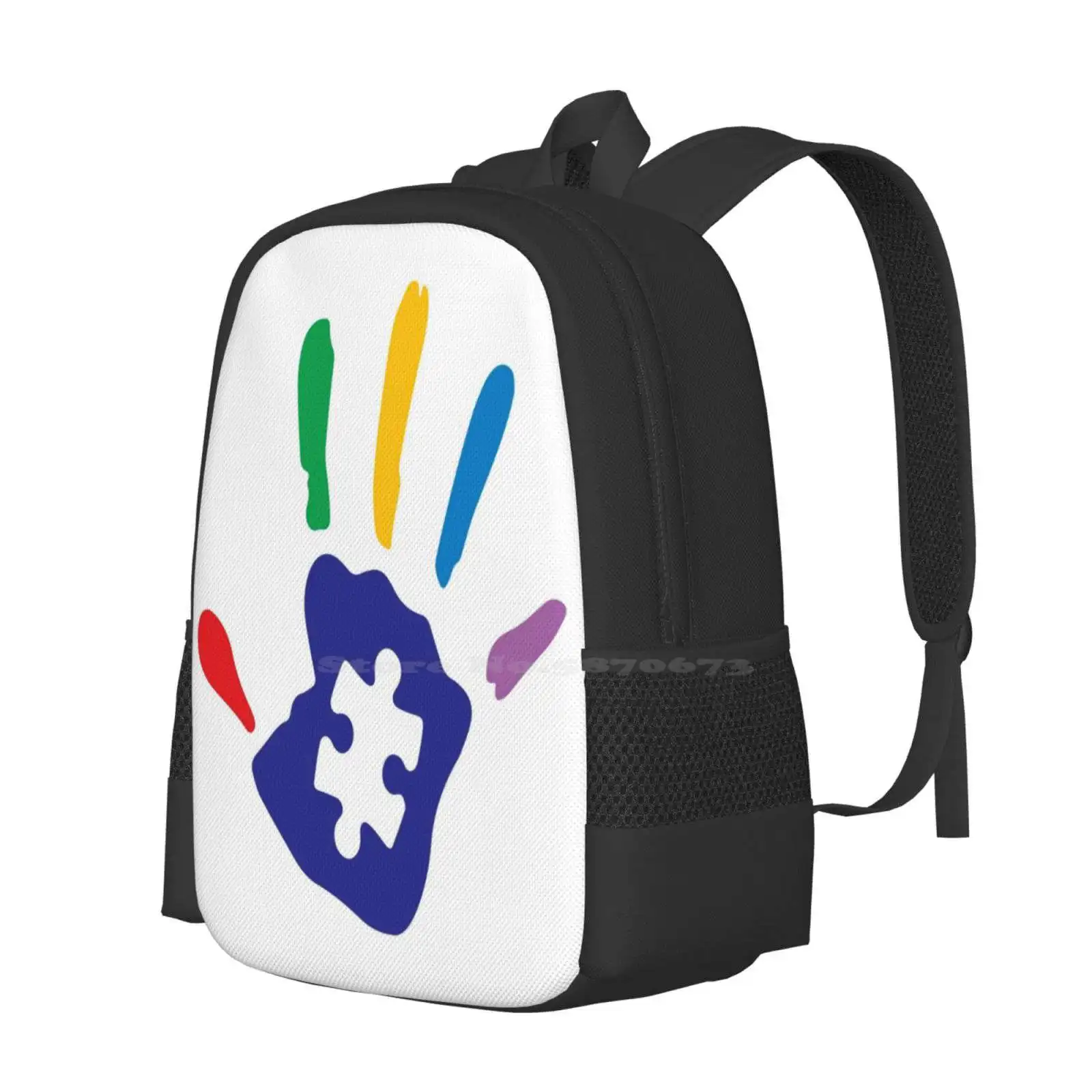 Colorful Autism Hand New Arrivals Unisex Bags Student Bag Backpack Aspergers Awareness Aspie Autism Statement Support Autistic