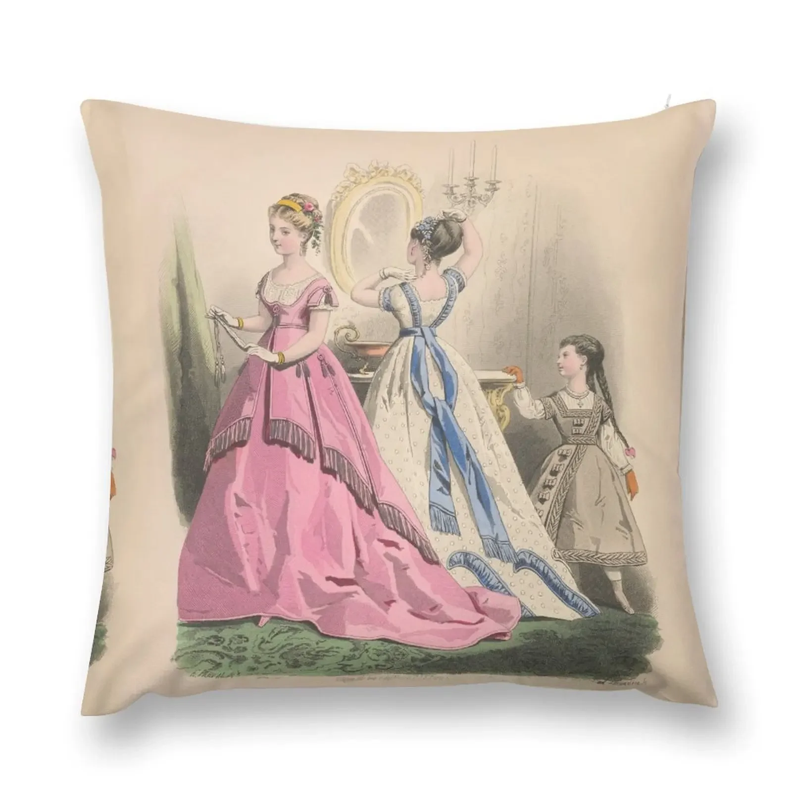 Vintage Ladies Fashion Illustration from a 1868 Paris Fashion Journal Throw Pillow christmas pillowcases pillow