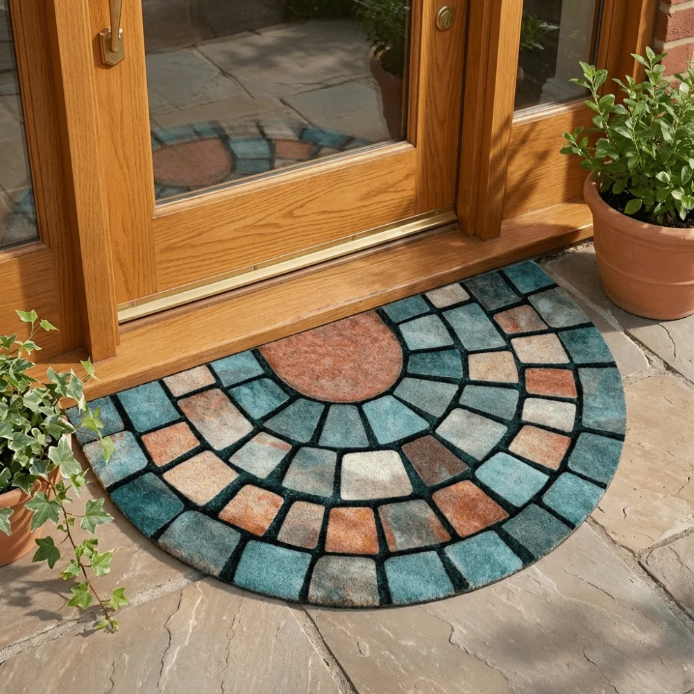 Creative Scratch Resistant Semi-Circular Door Mat Crystal Velvet Non-Slip Floor Mat Thicken Anti-Slip Entrance Rug Hallway