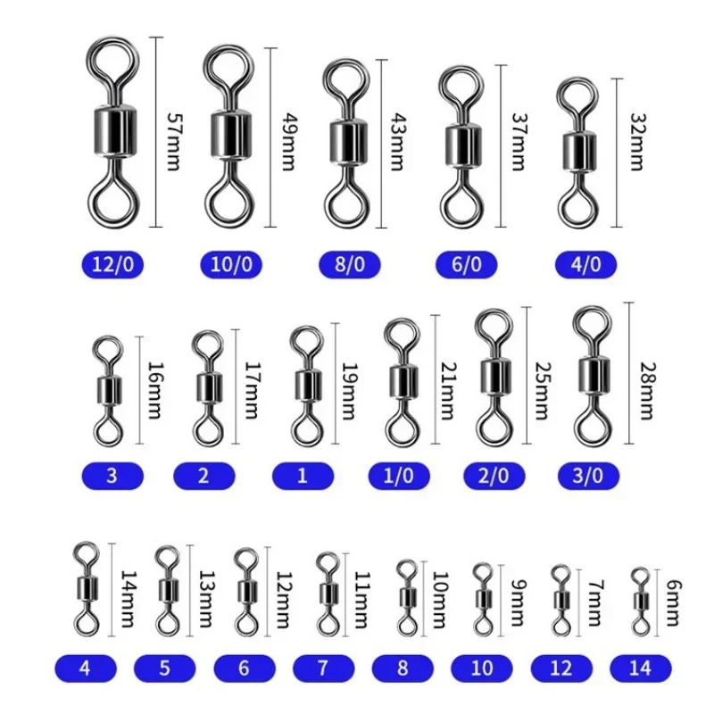 100PCS/Lot Fishing Swivels Ball Bearing Swivel with Safety Snap Solid Rings Rolling Swivel  Carp Fishing Accessories