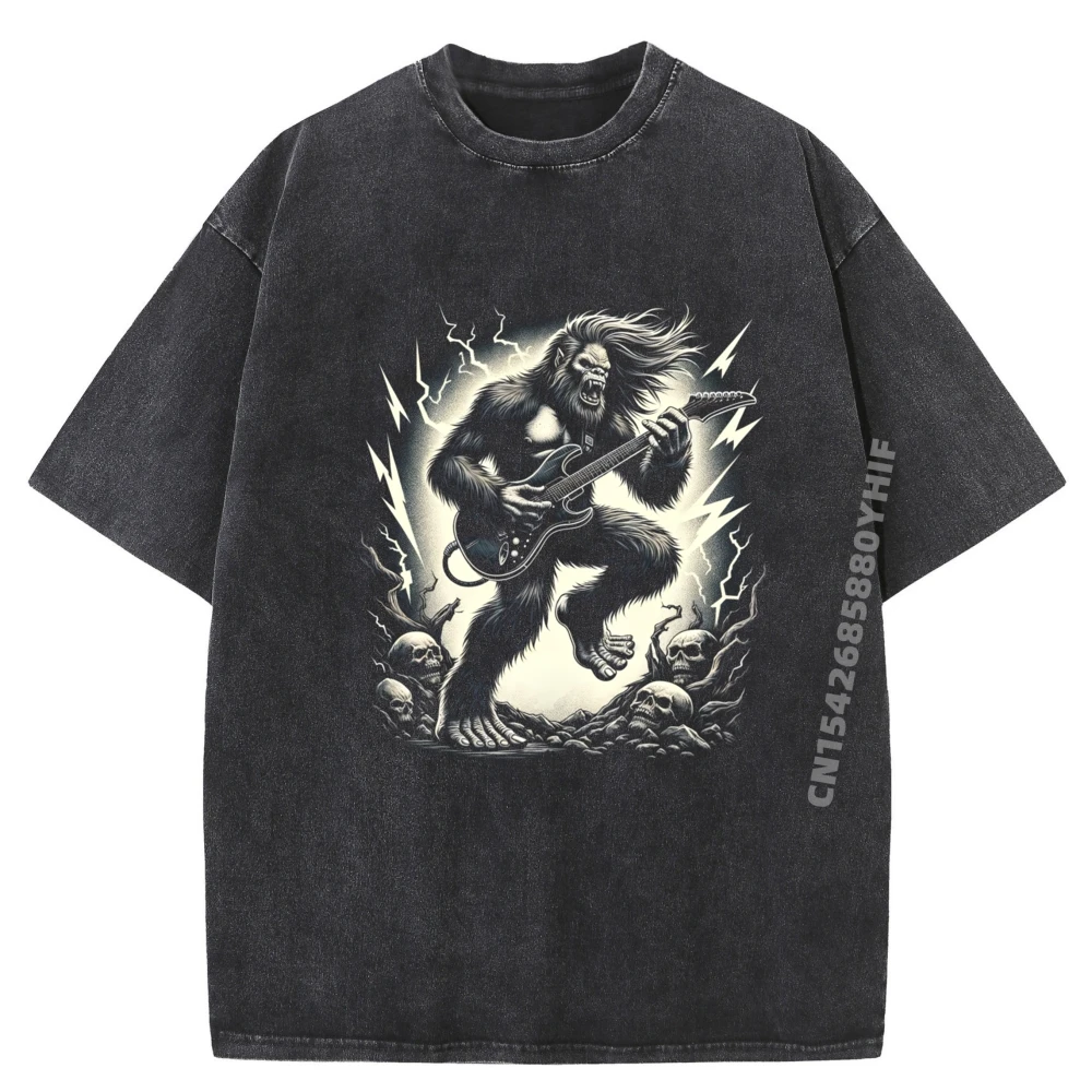 

Bigfoot Electric Guitar Sasquatch Band Cotton Fabric Tops & Tees Letter T Shirts Graphic Comfortable Tops Washed T Shirt