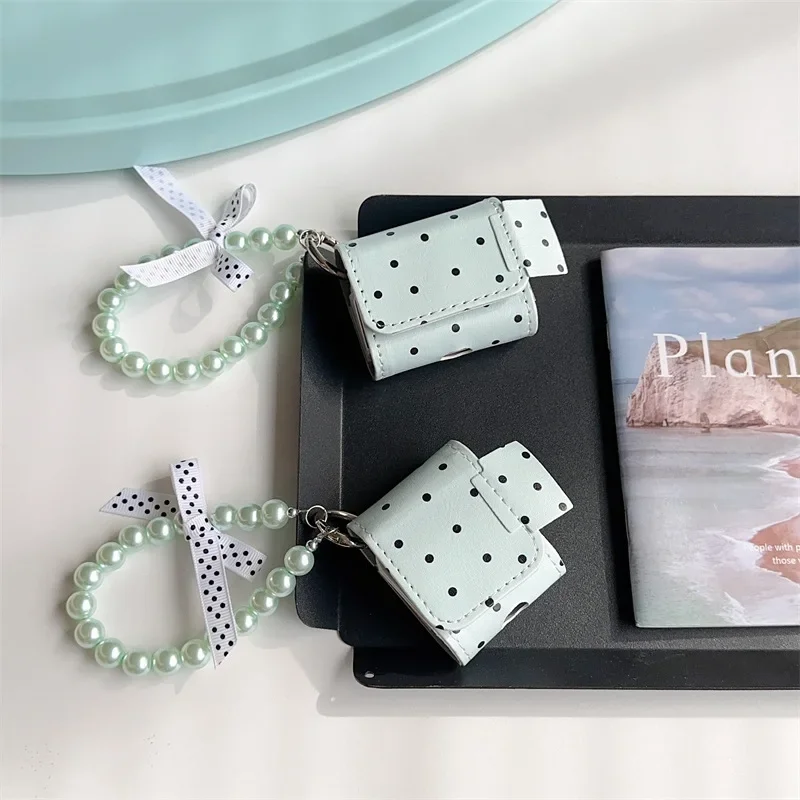 Fashion Mint Green Black Polka Dots Bluetooth Headphone Case For Airpods 1/2/3/Pro/Pro2 Headphone Case Airpods Accessory