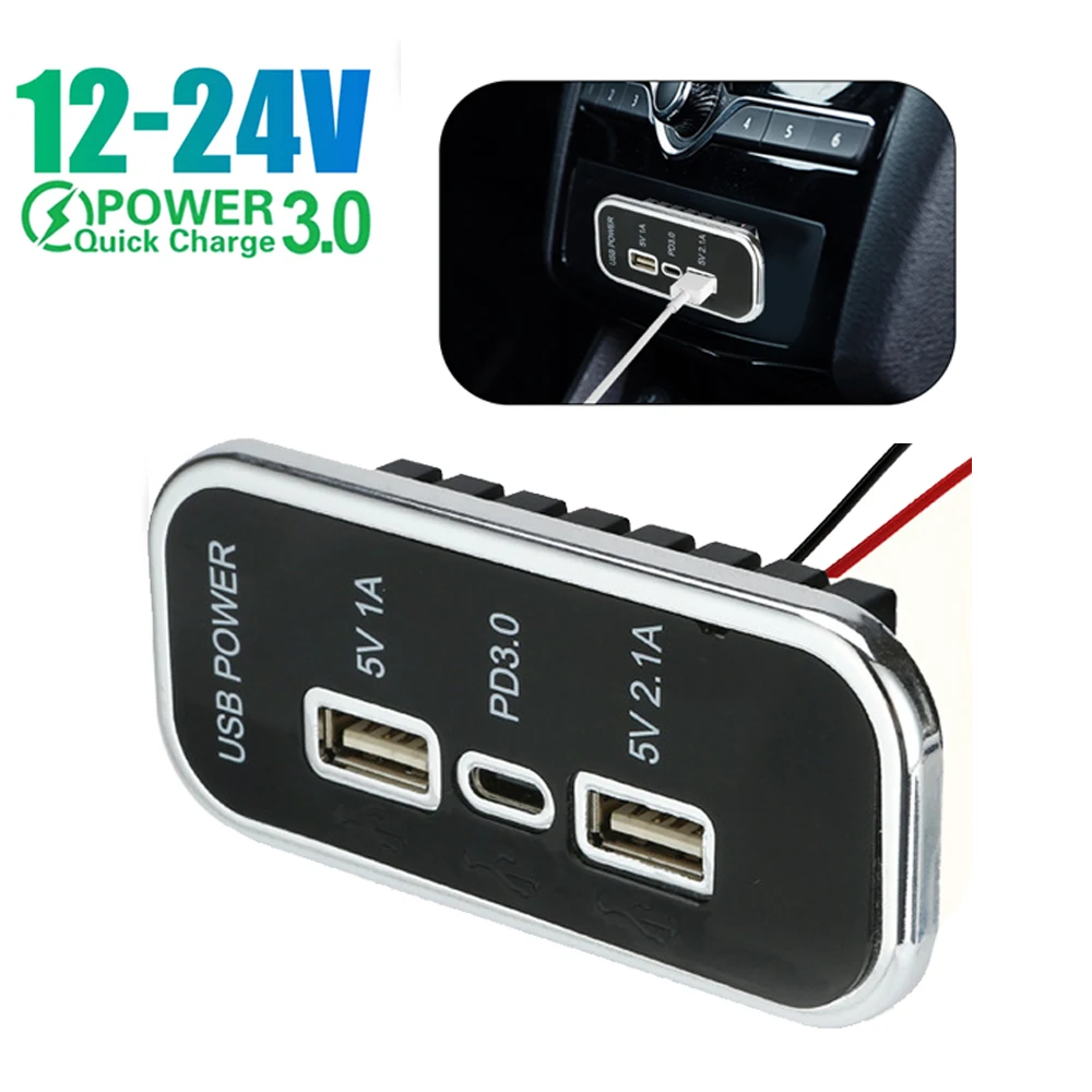 Cargador rápido PD de doble Panel USB para coche, adaptador de corriente para caravana, accesorios para Camper, 3.1A, 12V/24V