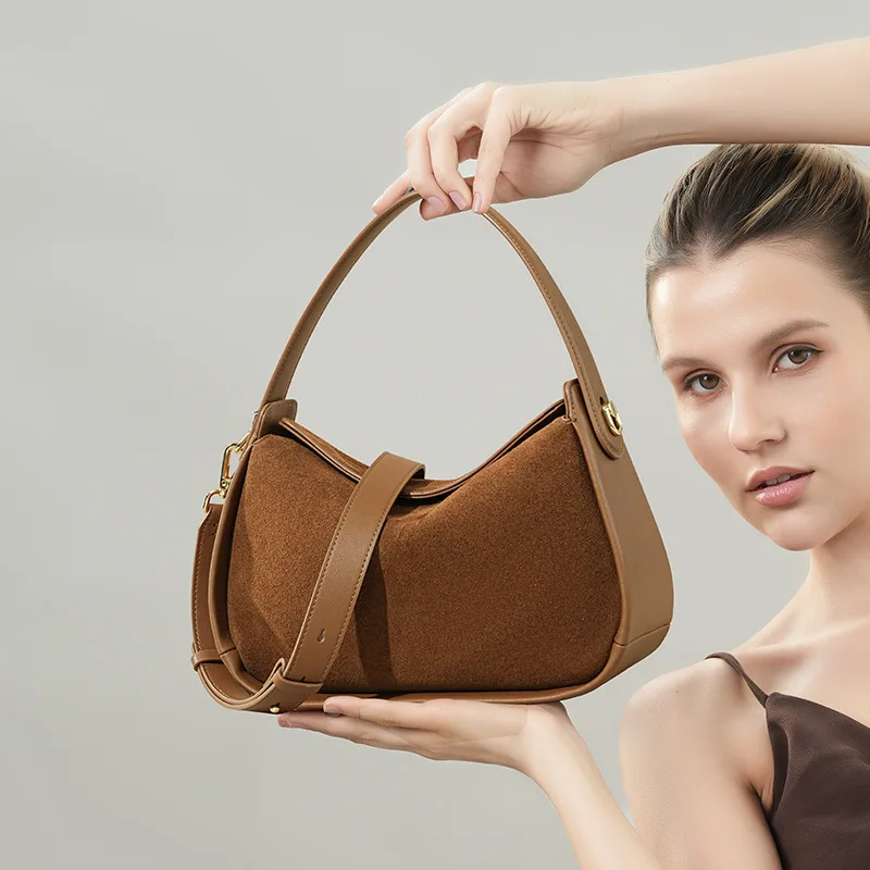 

Genuine leather shoulder bag, suede frosted bag, women's versatile large capacity 2025 summer new women's niche high-end handbag