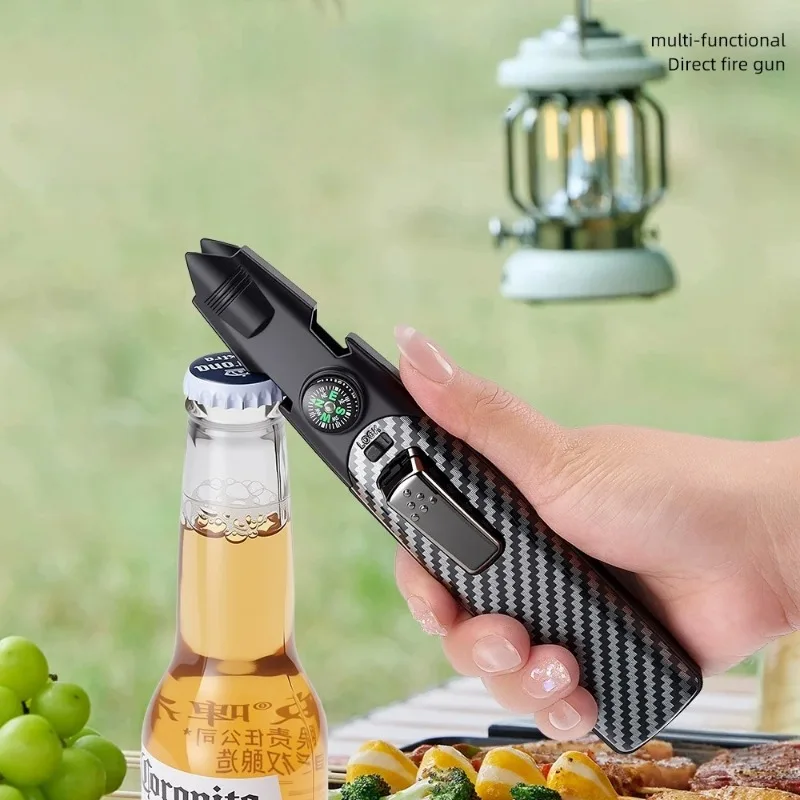 2026 Multi-Function Butane Torch Lighter, 1300℃ High Power Blue Flame Jet Lighter with Compass, Bottle Opener & Window Breaker