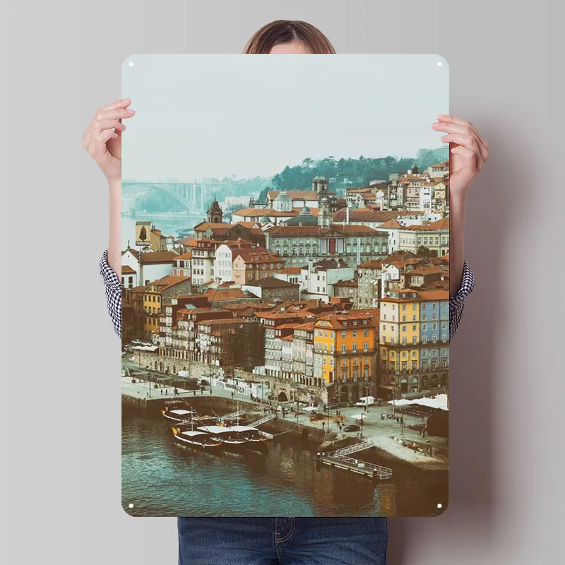Tarjetas de hojalata de Porto Aka Oporto, póster histórico, decoraciones para el hogar, artículos de decoración, letrero de Metal personalizado para decoración artística de pared Retro