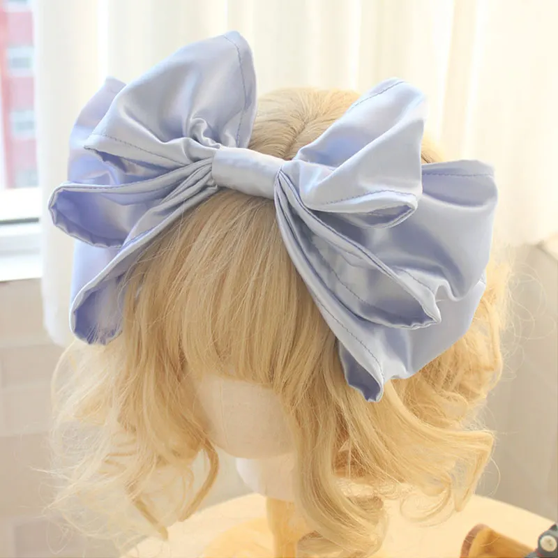여자 귀여운 헤어웨어 오버사이즈 리본 헤어밴드 수제 JK KC 벨벳 새틴 리본 헤어밴드 로리타 헤어 액세서리