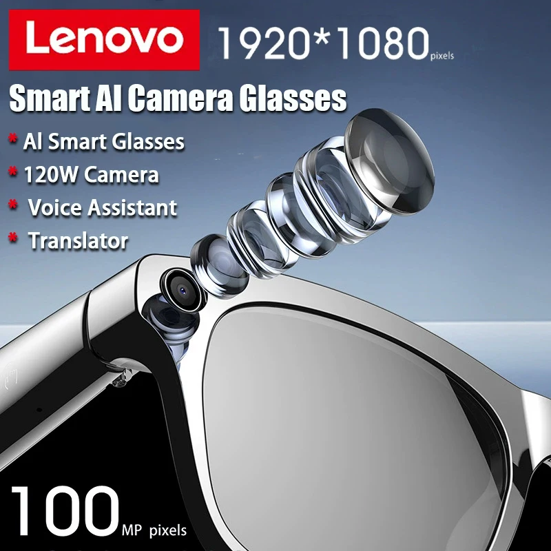 

Lenovo 6KHD AI Smart Glasses Chat Voice Assistant Control Music Player GPT 100MP Camera Bluetooth Call Smart Translation Glasses