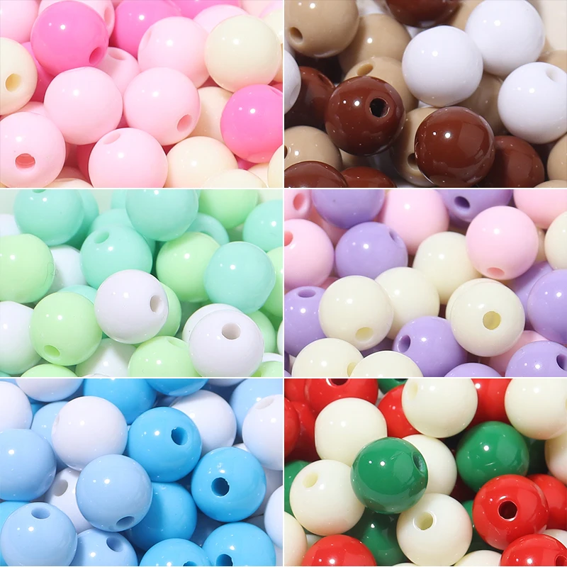 50-100 sztuk/partia mieszane akrylowe okrągłe koraliki Macaron kolor luźny koralik do tworzenia biżuterii ręcznie robione materiały DIY bransoletka naszyjnik