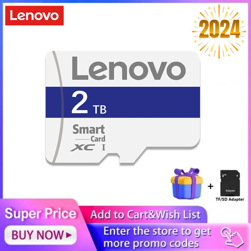 Lenovo-tarjeta Micro TF/SD de alta velocidad, 1TB, 2TB, 2024 GB, 512GB, 256GB, para teléfono, ordenador y cámara, novedad de 128