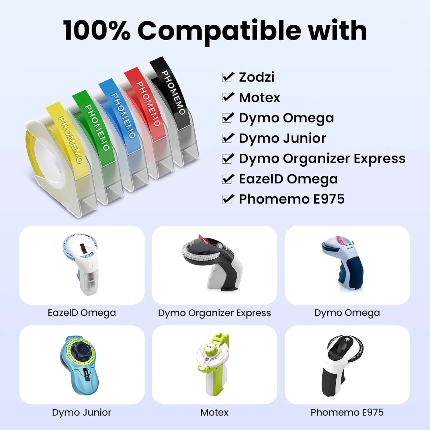 Embossing Label Tape Compatible with Dymo EazeID Label Maker,5-Pack | Embossing Refills Tape 3/8 Inch 3D Plastic Label Maker