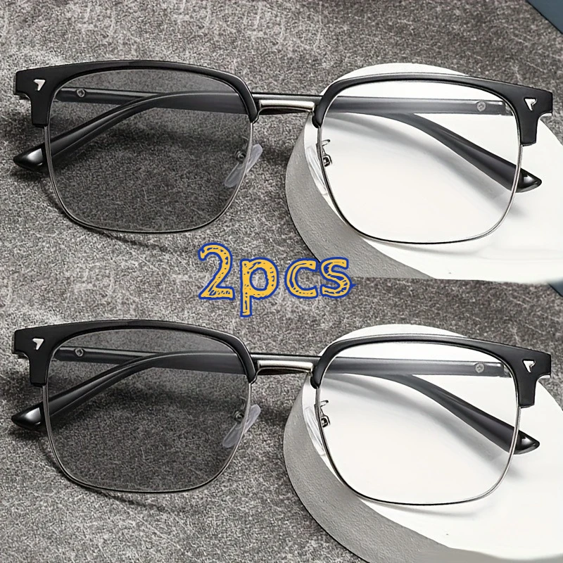 2-Pack Unisex Y2K Retro Photochromic Browline Glasses, Perfect for Daily Wear and Photoshoots.