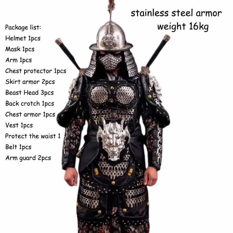 Trajes de armadura Real Medieval de 16KG para hombre, traje de guerrero de acero inoxidable negro y plateado, equipo de batalla Unisex, armadura Real para mujer