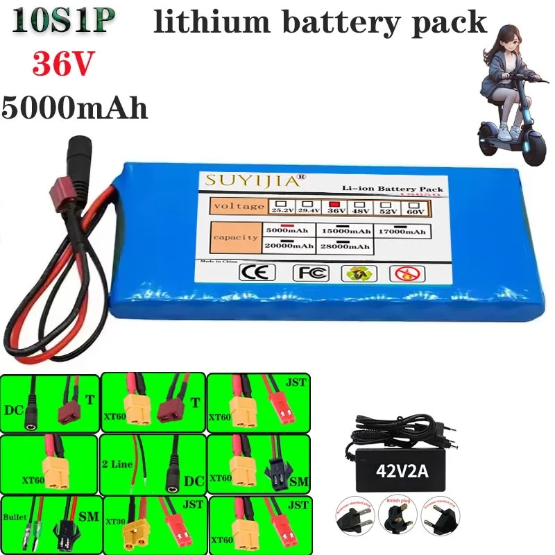 

18650 Made 36V Brand New 10S1P5000mAh Battery 5Ah Lithium Ion Rechargeable Battery Electric Vehicle Bicycle Scooter 20A BMS 500W