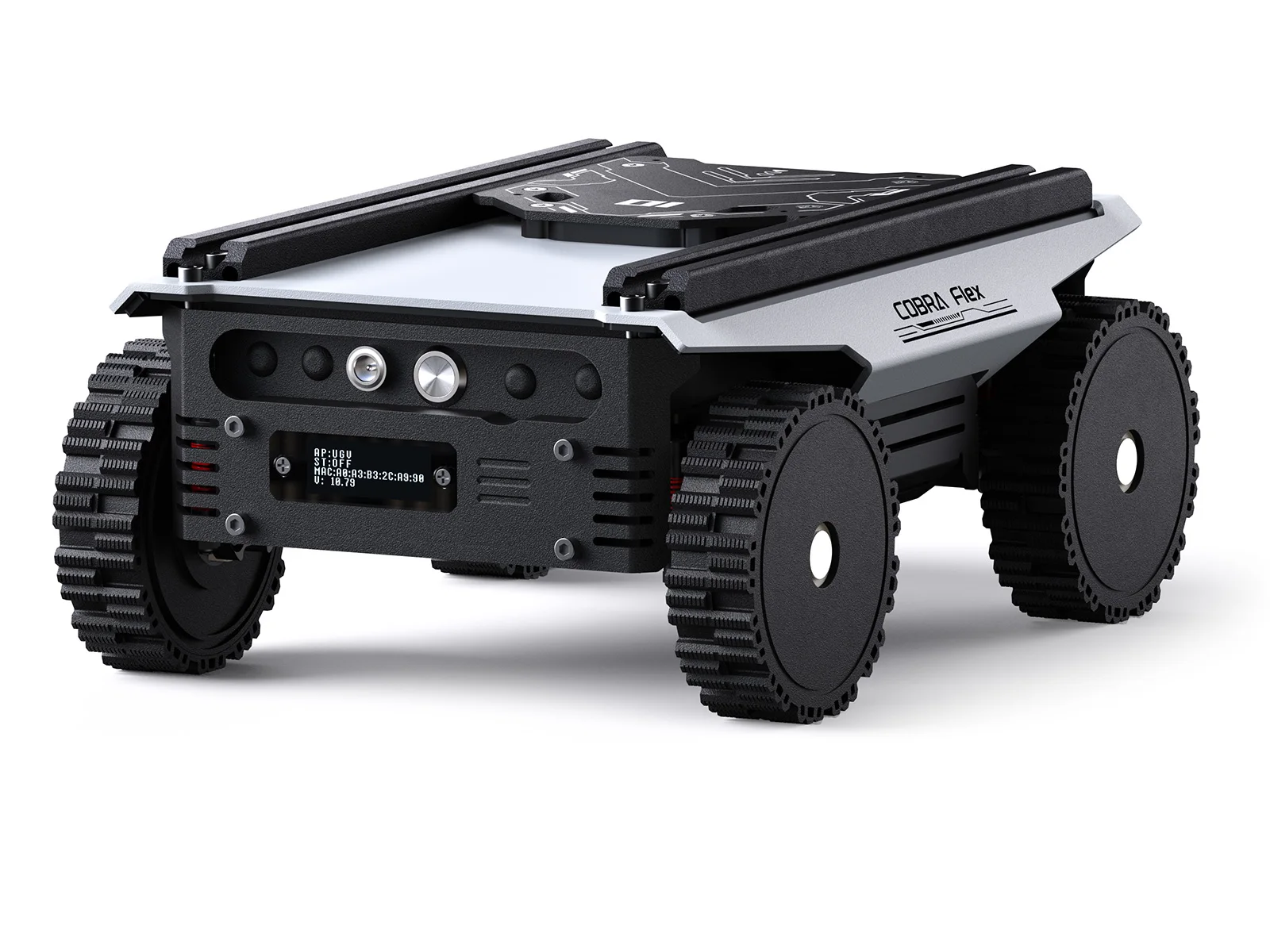 Waveshare Cobra Flex universeel modulair Drive-by-Wire chassis, 4-wielige 4WD compact differentieel chassis, naafmotoren, multi-host