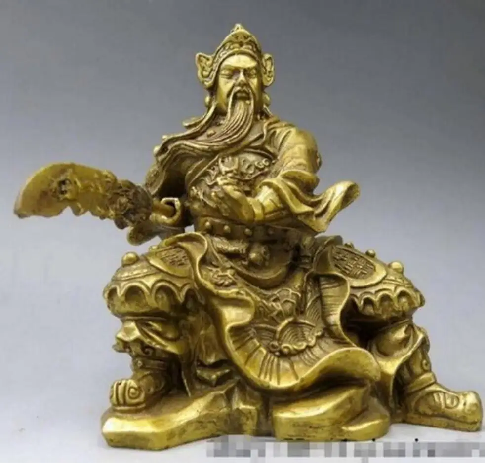 Copper Statue   5inchChinese Pure Brass Copper Dragon Guan Gong Guan Yu warrior figurine statue