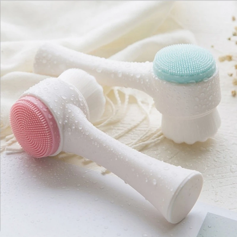 Silica Gel Facial Brush Double Sided Facial Cleanser Blackhead Removing Product Pore Cleaner Exfoliating Facial Brush Face Brush