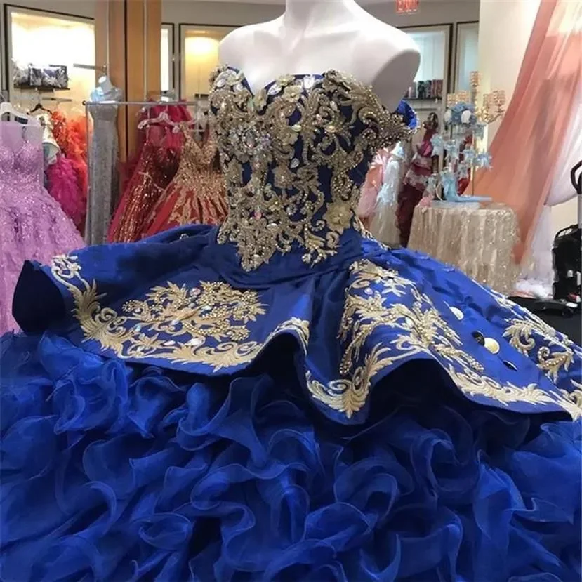 Opravdový snímek královský modrá quinceañera šaty cascading prohrábnout korálkový odstupňovanou sladké 16 kněžna ples večírek šaty vestido 15 14 anos